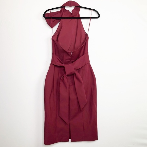 BADGLEY Mishka formal Burgundy bow halter sheath dress - Picture 2 of 10